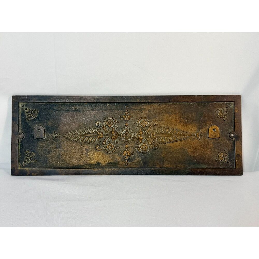 Antique Brass Cash Register Plate Architectural Salvage Embossed Baroque Cast